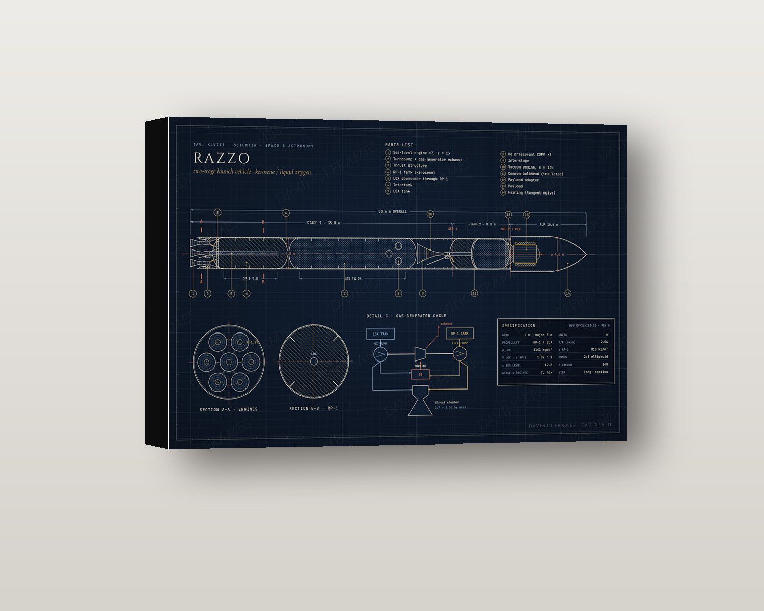 Razzo shadow box on a wall