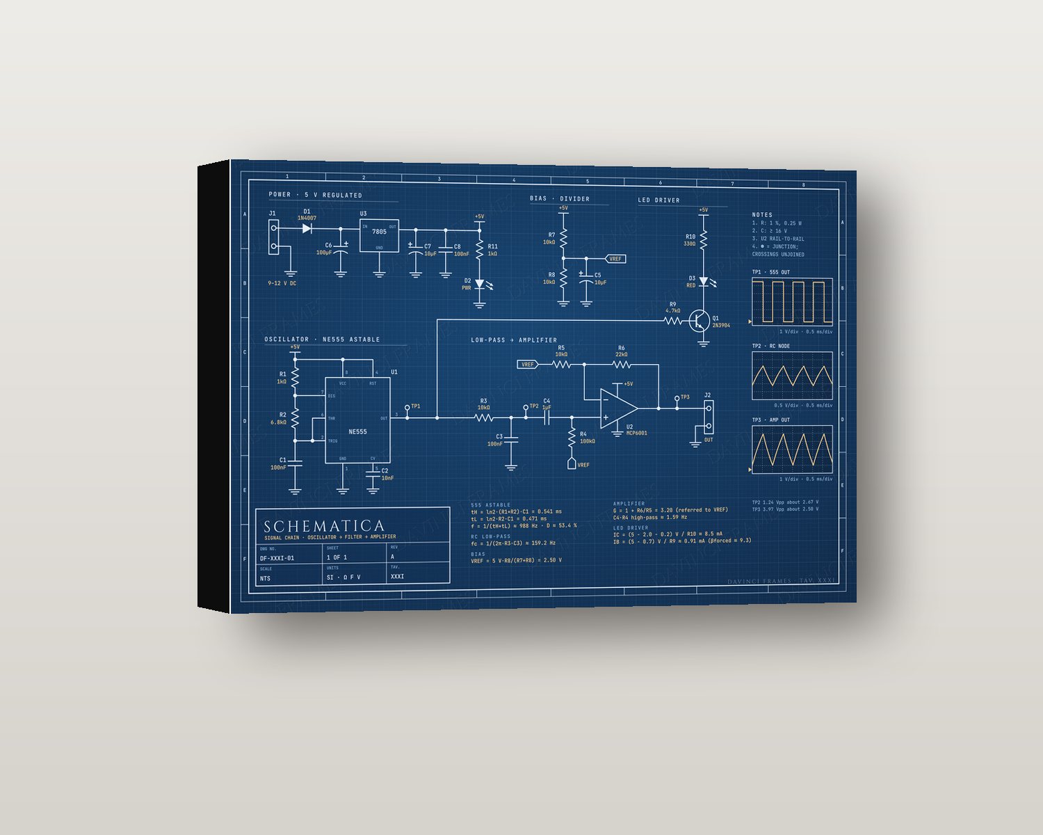 Schematica shadow box on a wall